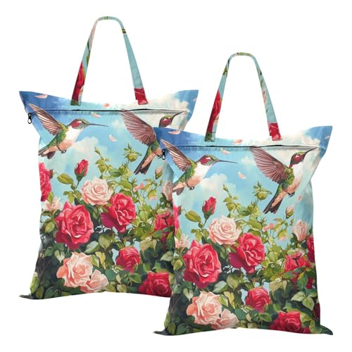 Travel Laundry Bags 2 PC Wet Dry Bag with Handle Dirty Clothes Organizer for Swimsuits Beach Camping Waterproof Washable Cartoon July 4th Red Roses and Hummingbirds - color: Cartoon July 4th Red Roses and Hummingbirds