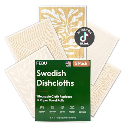 FEBU Swedish Dishcloths for Kitchen, 5 Pack, Neutrals - color: Neutrals