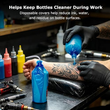 ZHOOGE Tattoo Wash Bottle Bags Tattoo Supplies, 200Pcs 9.8 x 5.9 in, Black - color: Black 200