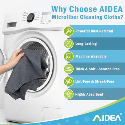 AIDEA Gray Microfiber Cleaning Cloth-12PK, Cleaning Rags 12"x 12" Absorbent - color: Grey, size: 12in.x12in.