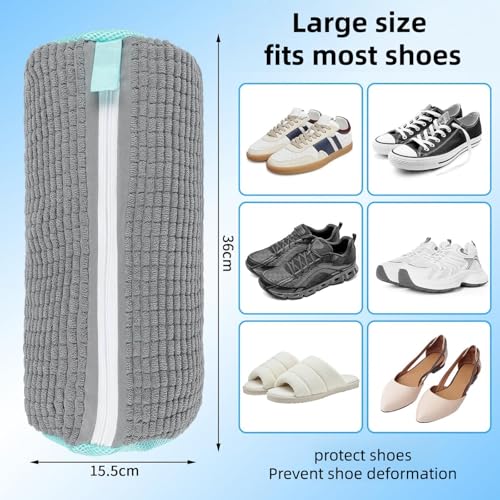 Reusable Shoe Washing Machine Bag & Shoes Laundry Bag for Washer and Dryer, with Self-Locking Zipper, 360° Deep Cleaning, Protects Shoes & Washer – Also Acts as Shoe Dryer Bag for Sneakers (2, grey)