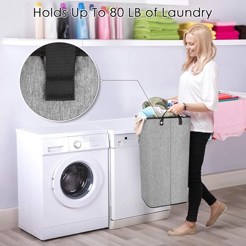 SNIGJAT Large Laundry Basket, 80 L Collapsible Tall Hamper with Handle Grey - color: Grey, size: 80L