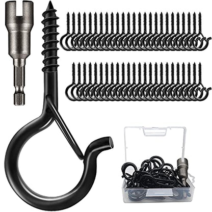 50 PCS Q-Hanger Screw Hooks with Safety Buckle Design Christmas Lights Hanger Hooks Outdoor Wire Fairy Lights and String Lights, Easy to Release, Include 1 Wing Nut Driver - size: Q-Hanger Black 50Pcs