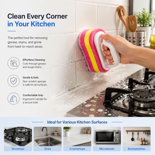 Pink Magic Sponge Cleaning Brush - Non-Electric Scrubber for Kitchen Bathroom Surfaces, Glass, Walls, Toilet, Ceramic Tile, Essential Household Cleaning Tool，1pack