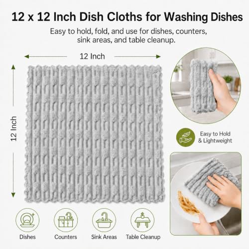 kimteny Microfiber Dish Cloths for Washing Dishes 8 Pack, Light Grey - color: Light Grey, size: 12 x 12 - 8 Pack