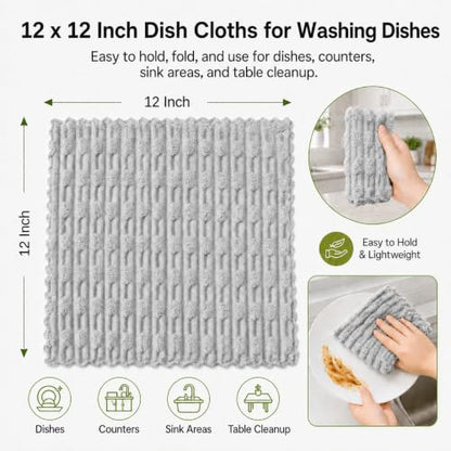 kimteny Microfiber Dish Cloths for Washing Dishes 18 Pack, Light Grey - color: Light Grey, size: 12 x 12 - 18 Pack