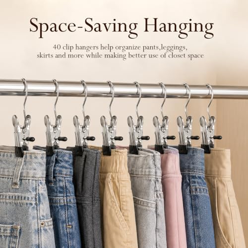 40 PCS Pants Hangers with Clip - Space Saving Legging Organizer for Closet Hanging, Yoga Pants Hangers Clip Hangers Closet Organization and Storage for Jeans,Shorts,Skirts,Hats