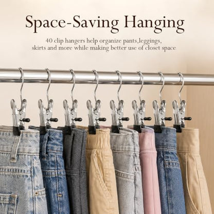 40 PCS Pants Hangers with Clip - Space Saving Legging Organizer for Closet Hanging, Yoga Pants Hangers Clip Hangers Closet Organization and Storage for Jeans,Shorts,Skirts,Hats
