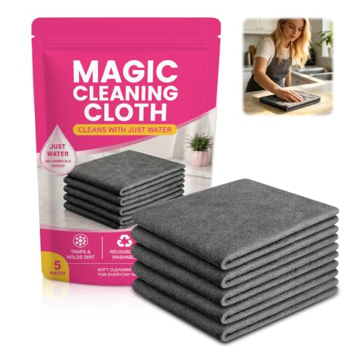 5 Pcs Genie Magic Cleaning Cloths, Microfiber Cleaning Cloths, Thickened Streak-Free Microfiber Towels Cleaning Cloth for Glass, Window, Kitchen, Stainless Steel, Cars & Screens (11.8 * 15.7in)