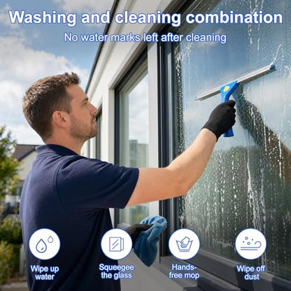 Professional Window Cleaning Kit with Bucket 3 Gallon, 76" Long Handle Squeegee and Microfiber Scrubber, High Window Washing Equipment for Indoor Outdoor, Commercial, Home, Car