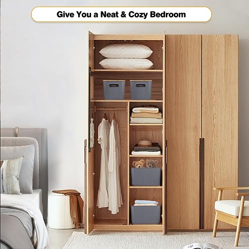Ohmlove 4 Pack Storage Bins with Bamboo Lids,Stackable Box for Organization - color: Gray