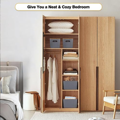 Ohmlove 4 Pack Storage Bins with Bamboo Lids,Stackable Box for Organization - color: Gray