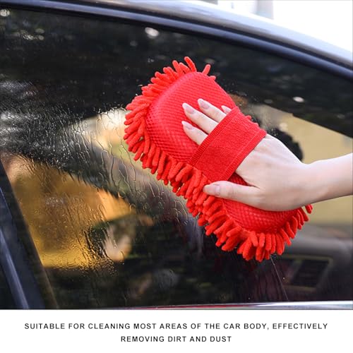 Microfiber Car Wash Sponge, Scratch-Free Vehicle Washing Mitt with Chenille & Mesh Sides, Highly Absorbent Sponge Lint-Free Cleaning Tool for Car Washing & Detailing (Red) - color: Red, 1 Pcs