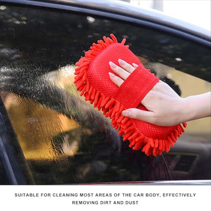 Microfiber Car Wash Sponge, Scratch-Free Vehicle Washing Mitt with Chenille & Mesh Sides, Highly Absorbent Sponge Lint-Free Cleaning Tool for Car Washing & Detailing (Red) - color: Red, 1 Pcs