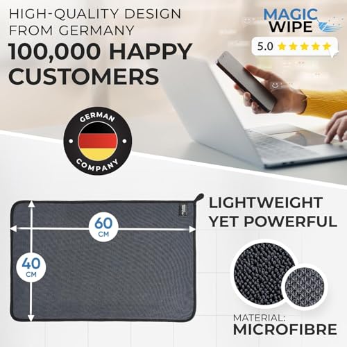 MagicWipe® Microfibre Cloth - 2 Pack 30 x 40 cm Dual Sided Cleaning Cloth - 600 GSM All Purpose Streak Free Diamond Wave Polishing Cloth for Kitchen Worktops, Glass, Mirrors, Bathrooms, Car - color: Black 30x40cm