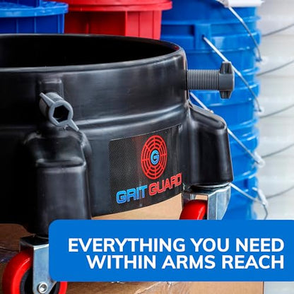 GRIT GUARD Bucket Dolly with Wheels - Rolling Detailing Wash Bucket with 5 Wheels and 2 Locking Casters Compatible with 2.5, 4, 5 and 6 Gallon Buckets (Black, 2" Red Casters) - Made in the USA - color: Black, size: 2" Red Casters