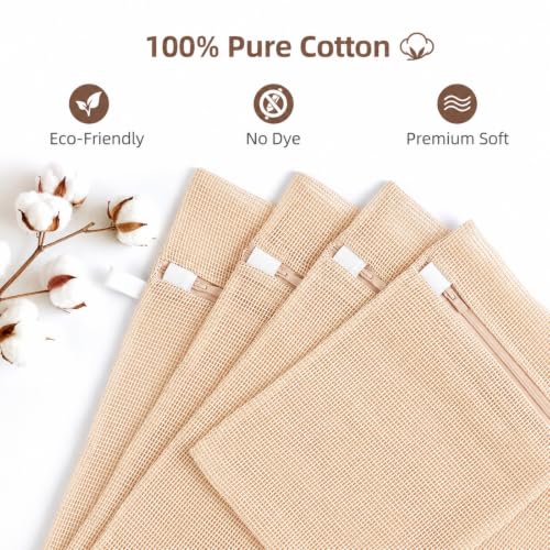 100% Cotton Mesh Laundry Bags, Rust-Proof Zipper Wash Bags for Delicates, Natural Undyed Bags for Lingerie, Sweaters and Baby Clothes, Set of 4 (Natural Cotton, XXL × XL × L × M) - size: XXL × XL × L × M