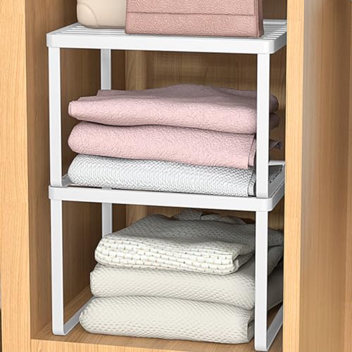 Kitchen Cabinet Storage Shelf Stackable Wire Spice Rack Organizer Heavy Duty Space Saver for Bathroom Bedroom Closet Laundry Room Office Countertop - White, Pack 1 - size: 15.35'' X 13.38'' X 12''