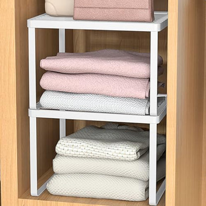 Kitchen Cabinet Storage Shelf Stackable Wire Spice Rack Organizer Heavy Duty Space Saver for Bathroom Bedroom Closet Laundry Room Office Countertop - White, Pack 1 - size: 15.35'' X 13.38'' X 12''