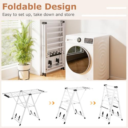 GIANTEX Foldable Metal Clothes Drying Rack, 55.5" Height Adjustable Wings - color: White, size: 55.5"L x 39"-58"H