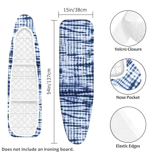 Padded Ironing Board Cover, 15 * 54 in Standard Size Ironing Board Covers, Easy Hook and Loop Fastener, Universal Fit for Standard Boards - color: Blue Brushstrokes