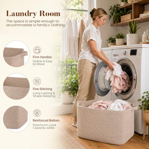 65L Large Woven Blanket Basket for Living Room, 19.7"x15.7"x11.8" - color: Brown, size: 19.7"x15.7"x11.8"