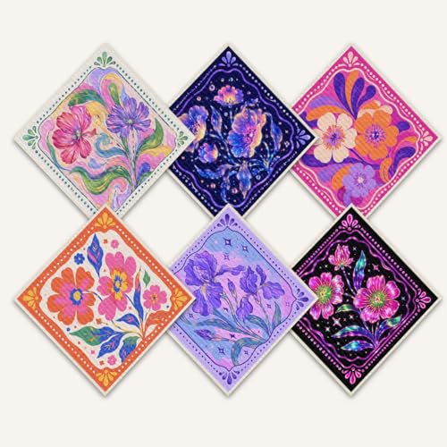 Shwing Swedish Dishcloths for Kitchen 6 Pack Neon Floral Flower Pattern Reusable Paper Towels Kitchen Towels Dish Cloths for Washing Dishes Washable Quick Drying Super Absorbent Cleaning Cloths - color: Floral Flower