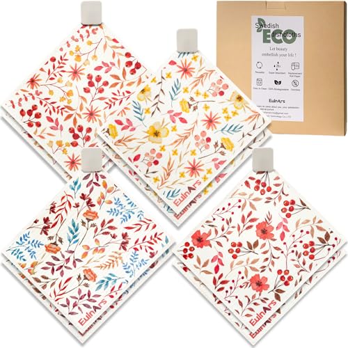 Eulnars Swedish Dishcloths for Kitchen, 8 Pack Watercolor Reusable Paper Towels with Clips, Non-Scratch Swedish Kitchen Towels, Super Absorbent Cellulose Sponge Cloths, Dishwasher Safe, No Odor - color: Watercolor Flower