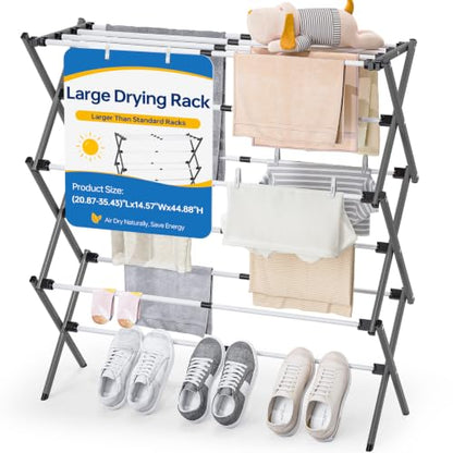 APEXCHASER Large Clothes Drying Rack, 14.57" D × 44.88" H - color: Grey White, size: Small