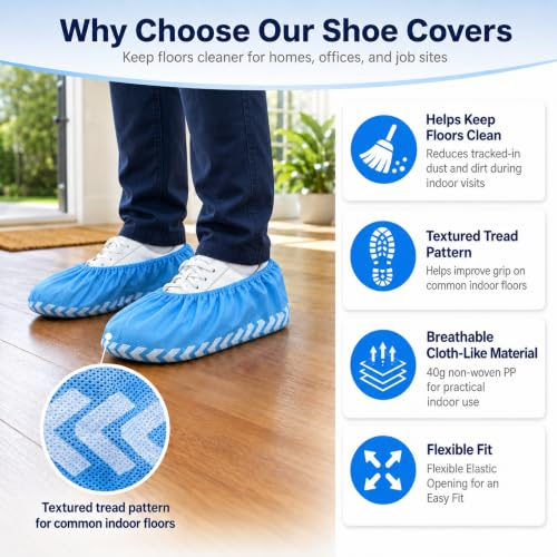 Innovative Haus Blue Disposable Shoe Covers, Non Slip Booties, 50 Pack, XL - size: Extra Large (50 Packs)