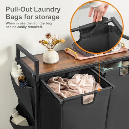 WOWLIVE Double Laundry Hamper with Wheels, Rolling Laundry Basket Organizer - color: Black, size: 110l (30.0 x 13 x 32 Inches)