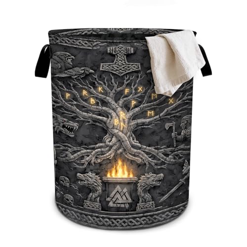 Viking Laundry Basket Collapsible Oxford Cloth Fabric Hamper,Tote Bag Portable Storage Bin for Bedroom Bathroom Laundry Room 19.6x15.7 Inch - color: Viking