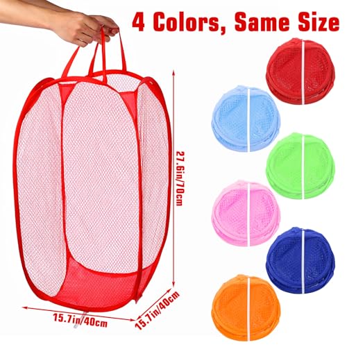 6 Pack Pop Up Laundry Hamper, Strong Mesh Laundry Basket Bag Foldable Hampers with Side Pocket for Bathroom Laundry Room College Dorm Travel and Storage (6 Colors)