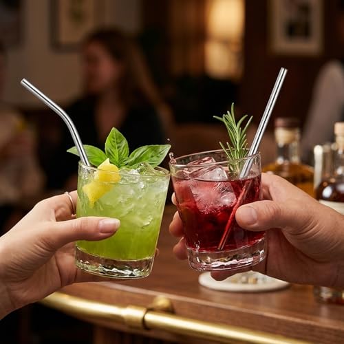10 Pcs Short Metal Straws, 5 Straight 5 Bent with 2 Cleaning Brush, 6 Inch Reusable Stainless Steel Straws for Cocktail Coffee Mugs Small Glasses Cups