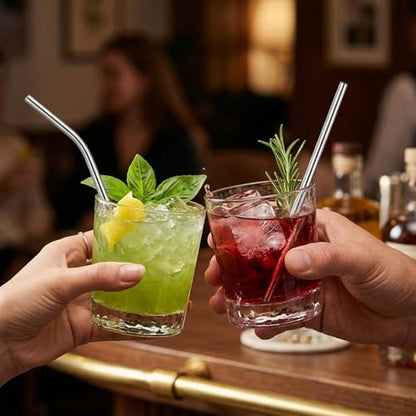 10 Pcs Short Metal Straws, 5 Straight 5 Bent with 2 Cleaning Brush, 6 Inch Reusable Stainless Steel Straws for Cocktail Coffee Mugs Small Glasses Cups