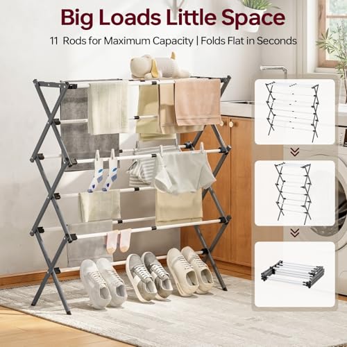 APEXCHASER Large Clothes Drying Rack, 14.57" D × 44.88" H - color: Grey White, size: Small