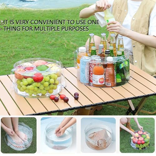 2-Pack Collapsible Bucket, 3 Gallon (12L) Portable Space-Saving Water Basin, Heavy-Duty Folding Pail with Sturdy Handle for RV Camping, House Cleaning, Car Washing & Ice Cooler