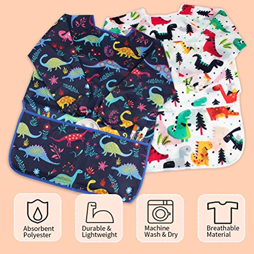 CUBACO Kids Painting Apron, 2pcs Waterproof Art Smocks For Child 3-8 Years, Kids Smocks for Painting Aprons with Long Sleeve - color: Dinosaur Pattern