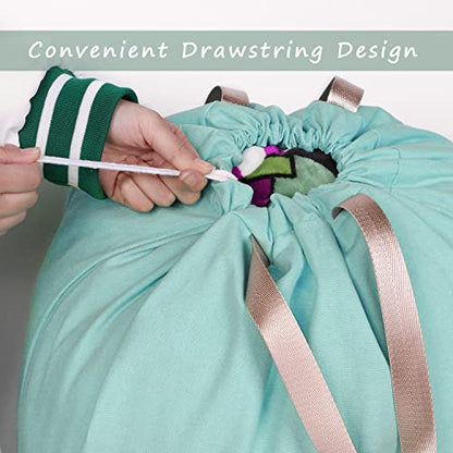 Cotton Canvas Laundry Bag with Handles & Drawstring Straps, Heavy Duty Extra Large Laundry Bags for Laundromat and Household, 25.5x34 Inch, Teal Blue - color: Teal Blue