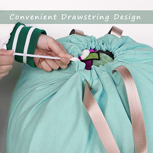 Cotton Canvas Laundry Bag with Handles & Drawstring Straps, Heavy Duty Extra Large Laundry Bags for Laundromat and Household, 25.5x34 Inch, Teal Blue - color: Teal Blue