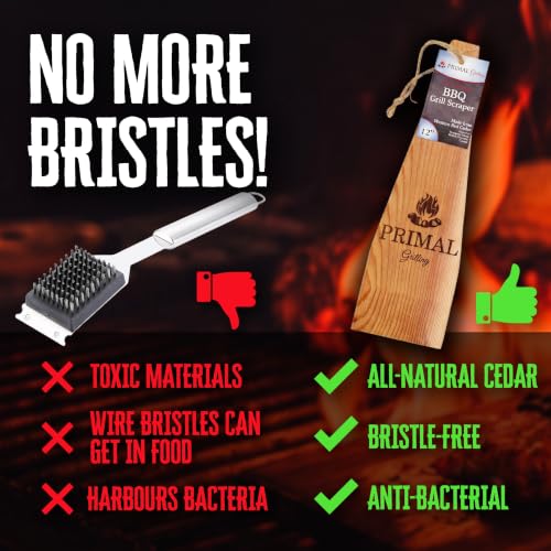 Cedar Grill Scraper Gift Set – 12" & 18" | Gift for Men & Dad | Bristle-Free BBQ Grill Cleaner Dual Pack | Safe for Gas, Charcoal & Flat-Top Grills | Wire Brush Alternative