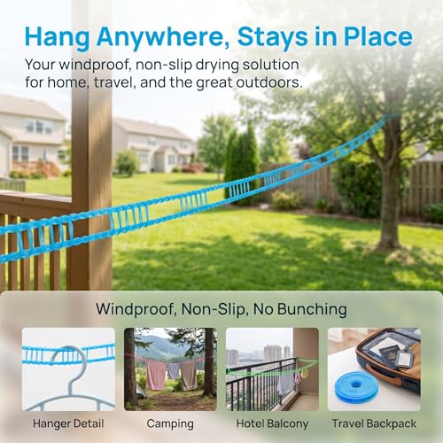 3 Rolls Clotheslines Portable Anti-Slip & Windproof Clothesline with Hooks Strong Durable Windproof Nylon Laundry Clothes Line for Indoor Outdoor Camping Travel, 16ft/Roll