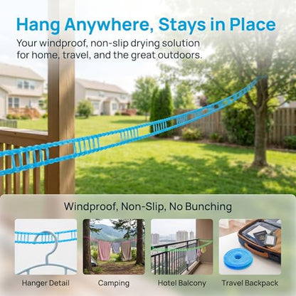 3 Rolls Clotheslines Portable Anti-Slip & Windproof Clothesline with Hooks Strong Durable Windproof Nylon Laundry Clothes Line for Indoor Outdoor Camping Travel, 16ft/Roll