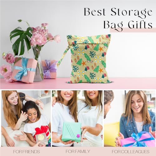 Wet Bag, Wet Dry Bag, Waterproof Swim Bags, Machine Washable Reusable Bags for Beach, Pool, Diapers, and Dirty Yoga Gym Clothes(Palm Leaf, Starfish & Beach Vacation Pattern - color: Butter Yellow Summer Tropical
