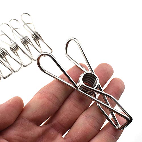 HAHIYO Clothespins Chip Clips All Metal Stainless Steel No Rust Stains Strong Grip in Heavy Wind 3.4 Inches 14 Pack Extra Large Do Not Fall Apart Open Wide for Holding Clothes Snack Bag Clamps - size: 3.4 inch 14 Pack