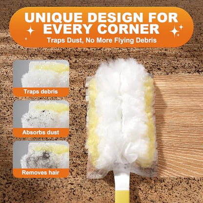JOYMOOP Disposable Duster for Cleaning, with 1 Handles & 48 Ct Yellow Heavy Duty Refills for Swiffer Feather Duster, Household Cleaning Tool for Electronics, Dusting Furniture, Blinds - color: Yellow[handle]*1+yellow[refills]*48