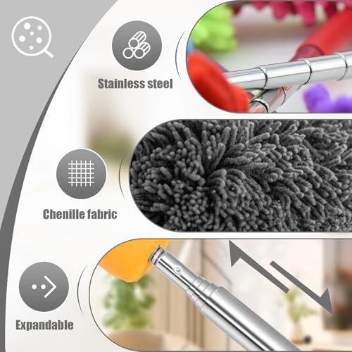 Extendable Feather Duster Telescopic Dust Remover for Home Office Car Furniture High Ceiling Cleaning Multi Purpose Tool(Grey,Round Head) - color: Gray, size: 12.6 in