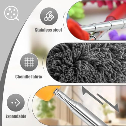 Extendable Feather Duster Telescopic Dust Remover for Home Office Car Furniture High Ceiling Cleaning Multi Purpose Tool(Grey,Round Head) - color: Gray, size: 12.6 in