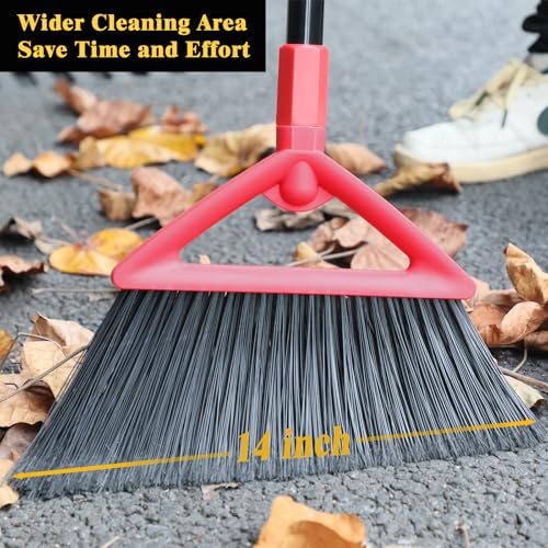 Heavy Duty Broom of Outdoor and Indoor, 4 Packs Upgraded Commercial Angle Brooms, Perfect Red Broom of House,Kitchen, Garage, Courtyard, Concrete - color: Red *4p