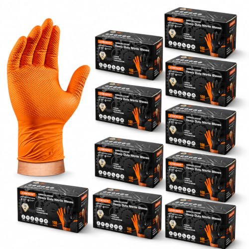 ANBOSON 10 Mil Heavy Duty Diamond Texture Nitrile Gloves, Large, 1000 Ct - color: Orange of 1000, size: Large